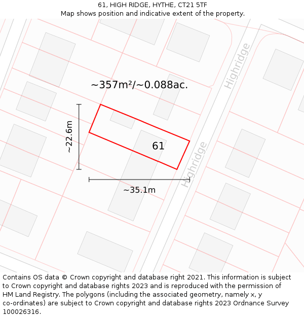 61, HIGH RIDGE, HYTHE, CT21 5TF: Plot and title map