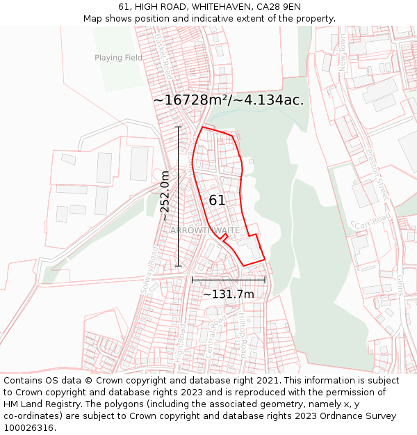 61, HIGH ROAD, WHITEHAVEN, CA28 9EN: Plot and title map