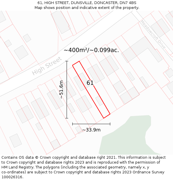 61, HIGH STREET, DUNSVILLE, DONCASTER, DN7 4BS: Plot and title map