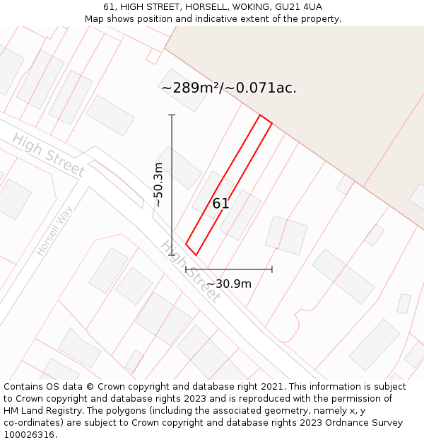 61, HIGH STREET, HORSELL, WOKING, GU21 4UA: Plot and title map