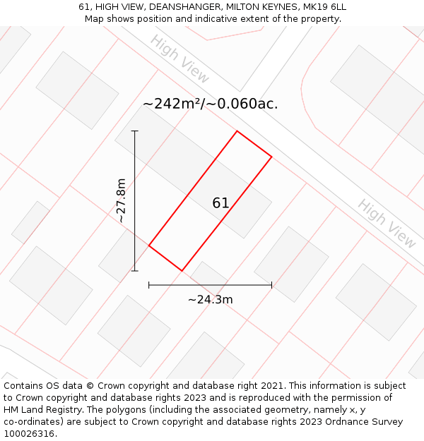 61, HIGH VIEW, DEANSHANGER, MILTON KEYNES, MK19 6LL: Plot and title map