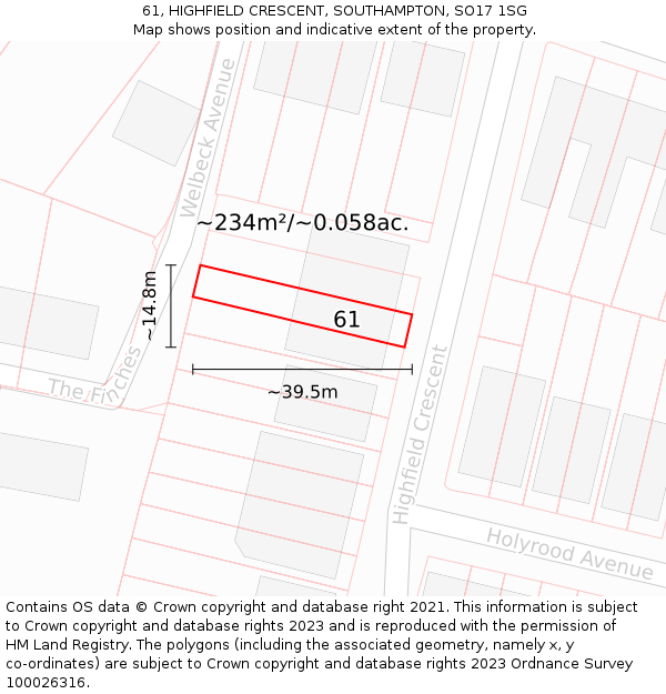61, HIGHFIELD CRESCENT, SOUTHAMPTON, SO17 1SG: Plot and title map