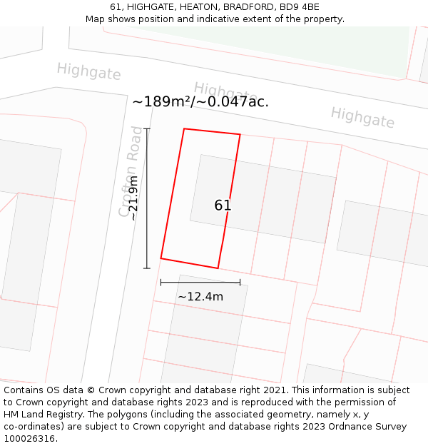 61, HIGHGATE, HEATON, BRADFORD, BD9 4BE: Plot and title map