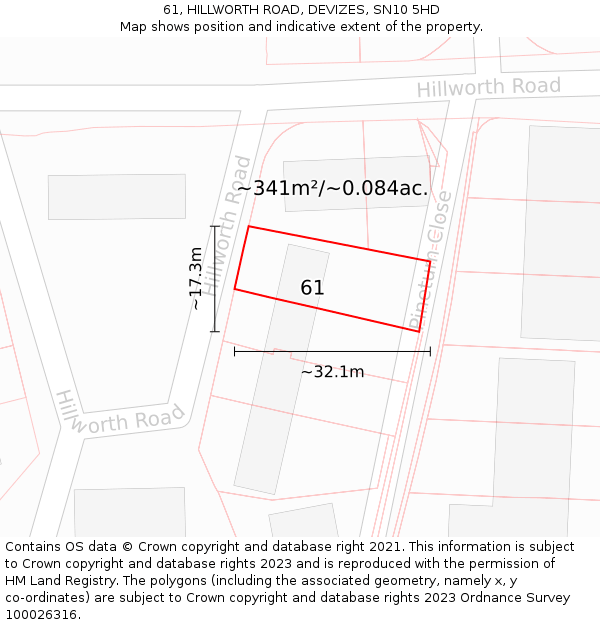 61, HILLWORTH ROAD, DEVIZES, SN10 5HD: Plot and title map