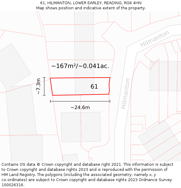 61, HILMANTON, LOWER EARLEY, READING, RG6 4HN: Plot and title map