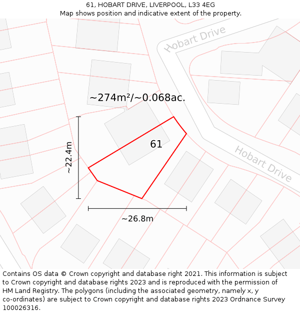 61, HOBART DRIVE, LIVERPOOL, L33 4EG: Plot and title map