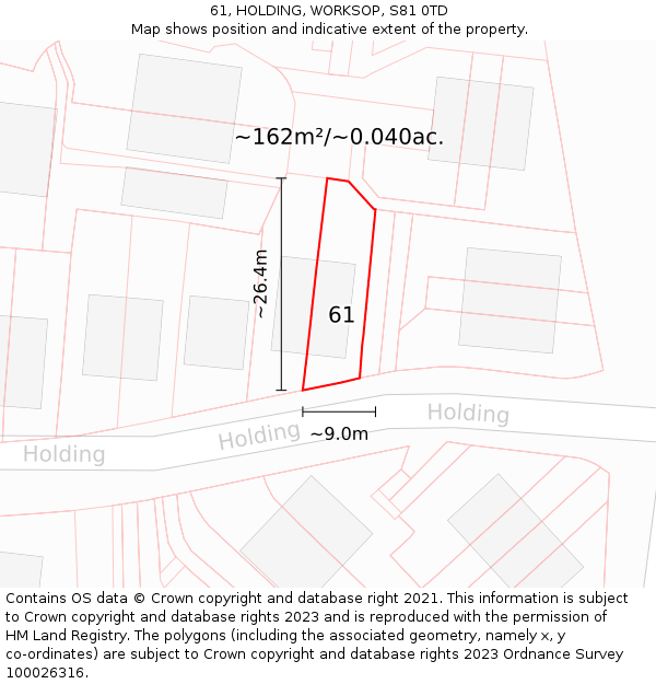 61, HOLDING, WORKSOP, S81 0TD: Plot and title map
