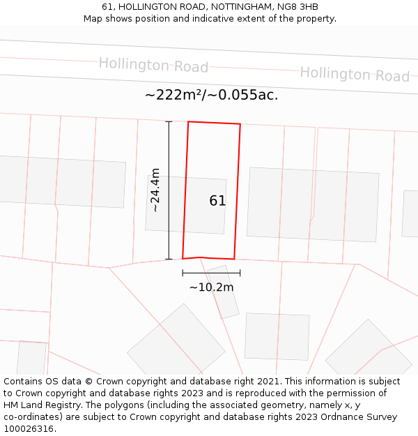 61, HOLLINGTON ROAD, NOTTINGHAM, NG8 3HB: Plot and title map
