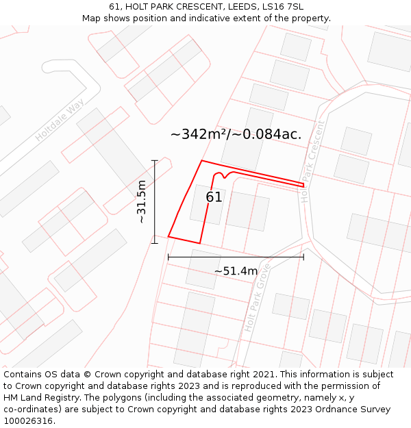 61, HOLT PARK CRESCENT, LEEDS, LS16 7SL: Plot and title map