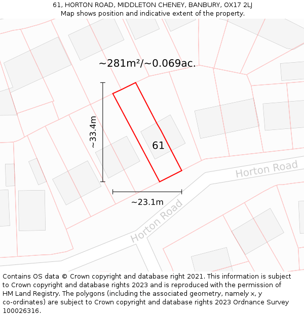 61, HORTON ROAD, MIDDLETON CHENEY, BANBURY, OX17 2LJ: Plot and title map