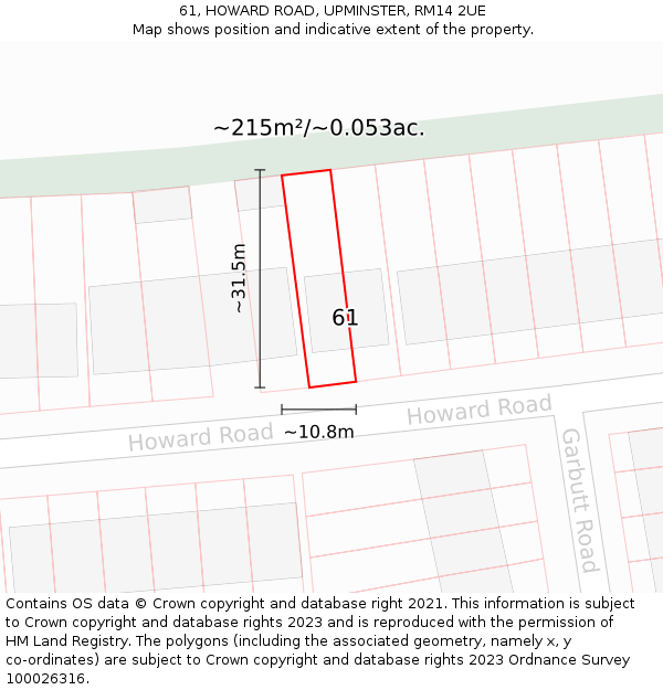 61, HOWARD ROAD, UPMINSTER, RM14 2UE: Plot and title map
