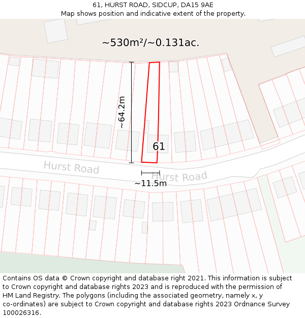 61, HURST ROAD, SIDCUP, DA15 9AE: Plot and title map