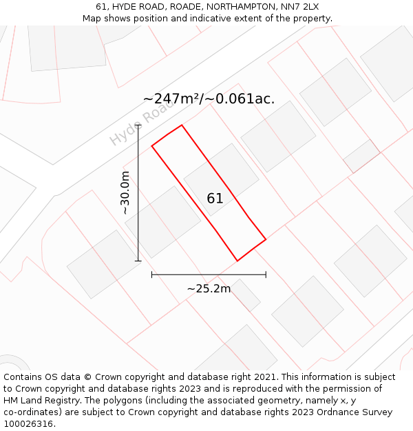 61, HYDE ROAD, ROADE, NORTHAMPTON, NN7 2LX: Plot and title map