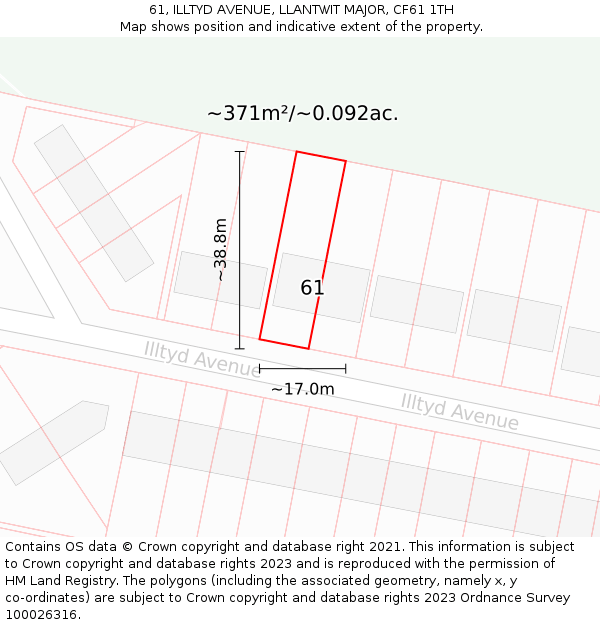 61, ILLTYD AVENUE, LLANTWIT MAJOR, CF61 1TH: Plot and title map