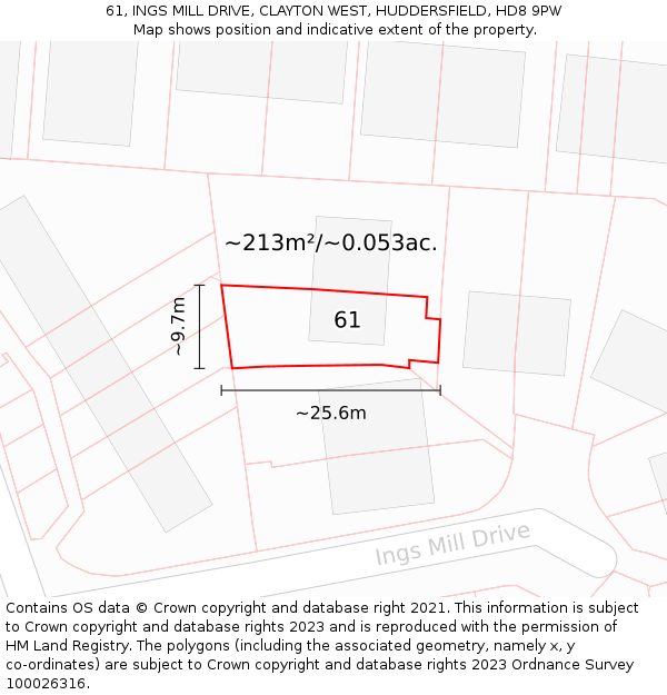 61, INGS MILL DRIVE, CLAYTON WEST, HUDDERSFIELD, HD8 9PW: Plot and title map