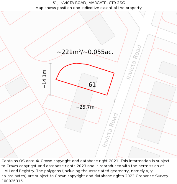 61, INVICTA ROAD, MARGATE, CT9 3SG: Plot and title map