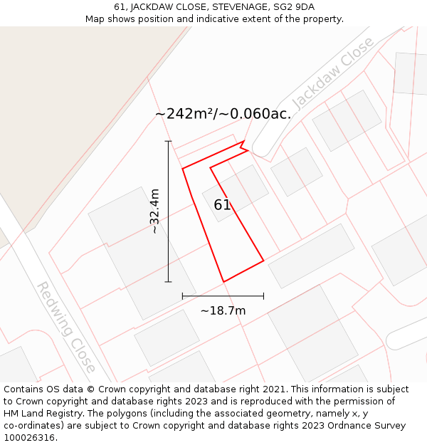61, JACKDAW CLOSE, STEVENAGE, SG2 9DA: Plot and title map