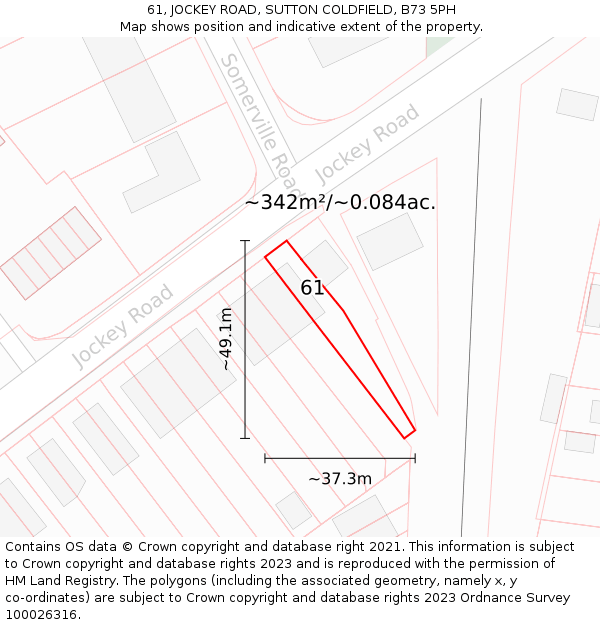 61, JOCKEY ROAD, SUTTON COLDFIELD, B73 5PH: Plot and title map