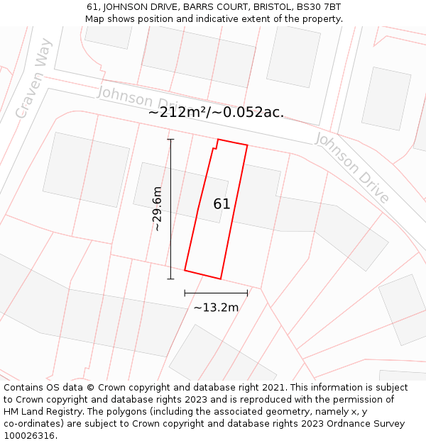 61, JOHNSON DRIVE, BARRS COURT, BRISTOL, BS30 7BT: Plot and title map