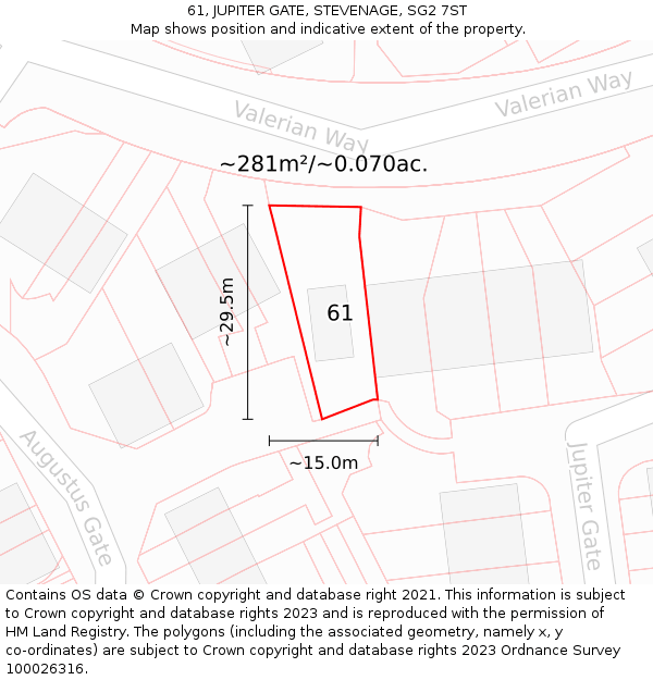 61, JUPITER GATE, STEVENAGE, SG2 7ST: Plot and title map