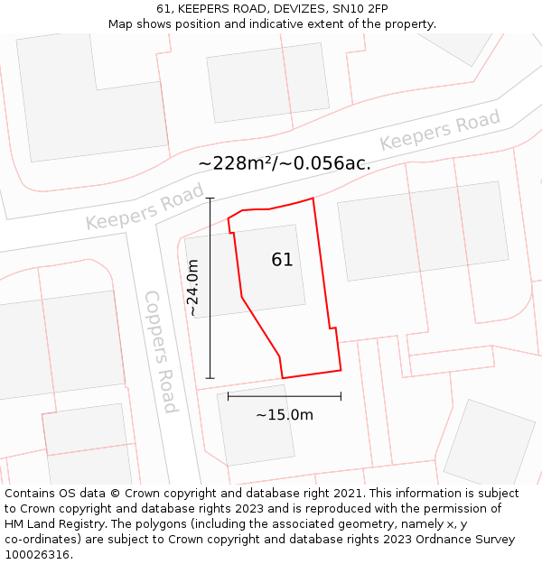 61, KEEPERS ROAD, DEVIZES, SN10 2FP: Plot and title map
