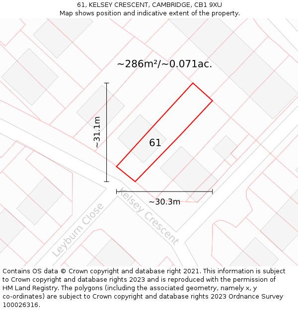 61, KELSEY CRESCENT, CAMBRIDGE, CB1 9XU: Plot and title map