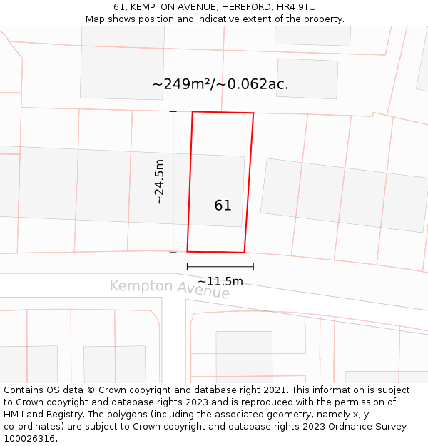 61, KEMPTON AVENUE, HEREFORD, HR4 9TU: Plot and title map