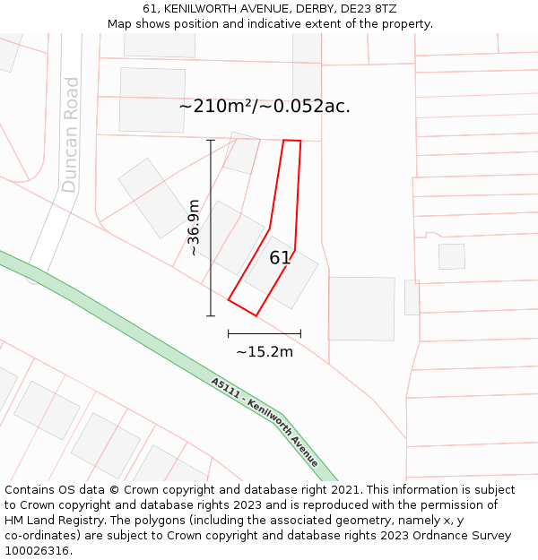 61, KENILWORTH AVENUE, DERBY, DE23 8TZ: Plot and title map