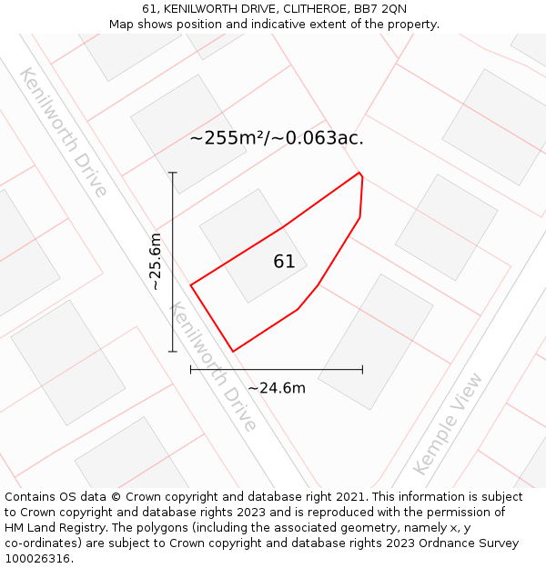 61, KENILWORTH DRIVE, CLITHEROE, BB7 2QN: Plot and title map