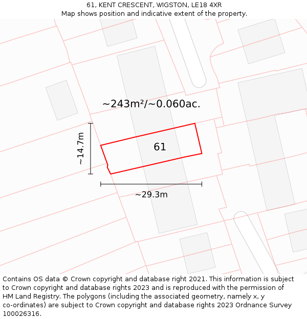 61, KENT CRESCENT, WIGSTON, LE18 4XR: Plot and title map