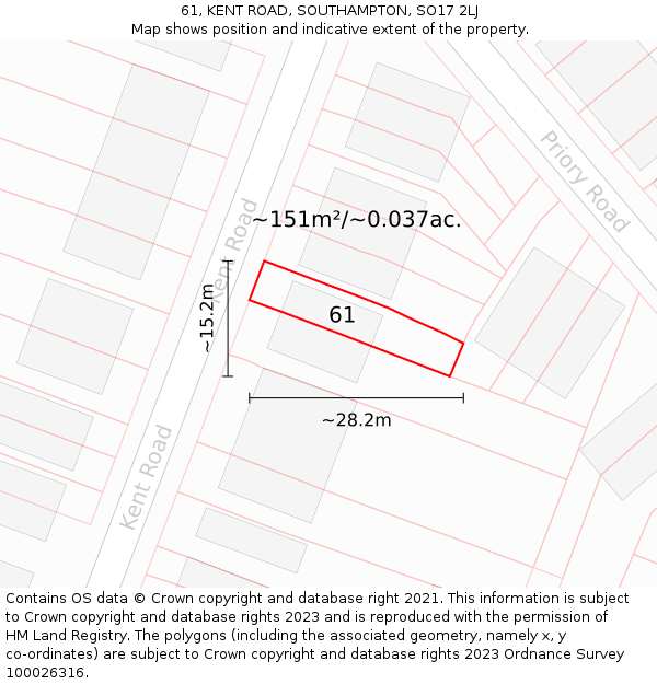 61, KENT ROAD, SOUTHAMPTON, SO17 2LJ: Plot and title map