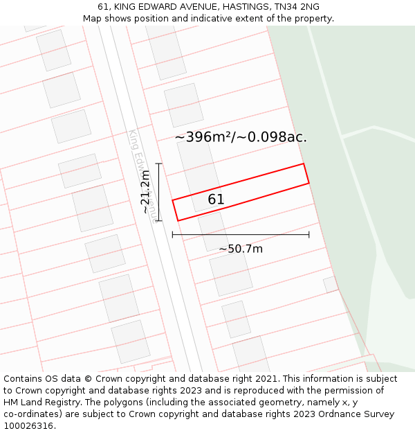 61, KING EDWARD AVENUE, HASTINGS, TN34 2NG: Plot and title map