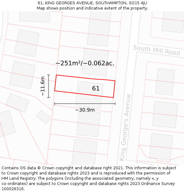 61, KING GEORGES AVENUE, SOUTHAMPTON, SO15 4JU: Plot and title map