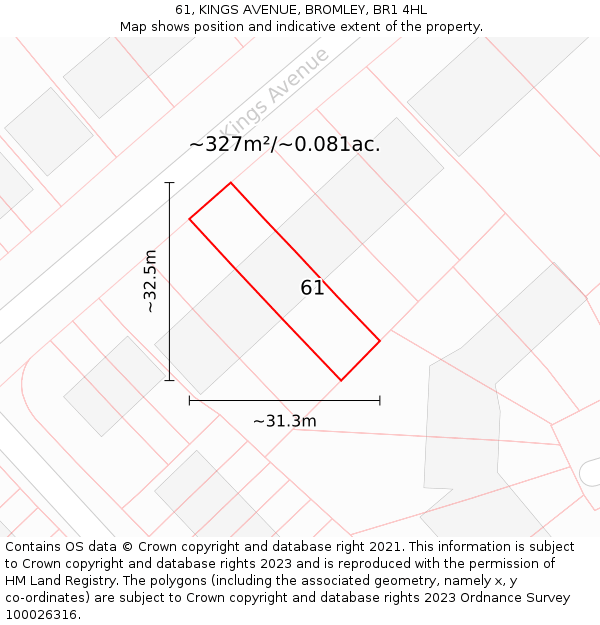 61, KINGS AVENUE, BROMLEY, BR1 4HL: Plot and title map