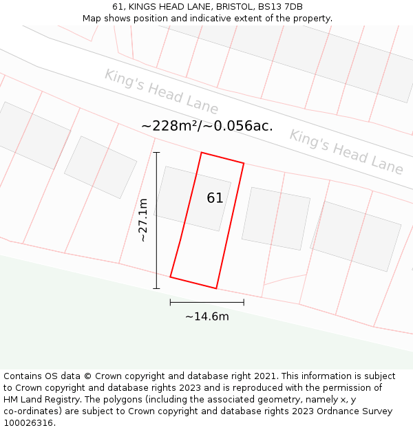 61, KINGS HEAD LANE, BRISTOL, BS13 7DB: Plot and title map