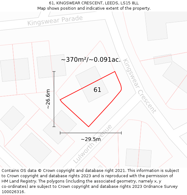 61, KINGSWEAR CRESCENT, LEEDS, LS15 8LL: Plot and title map