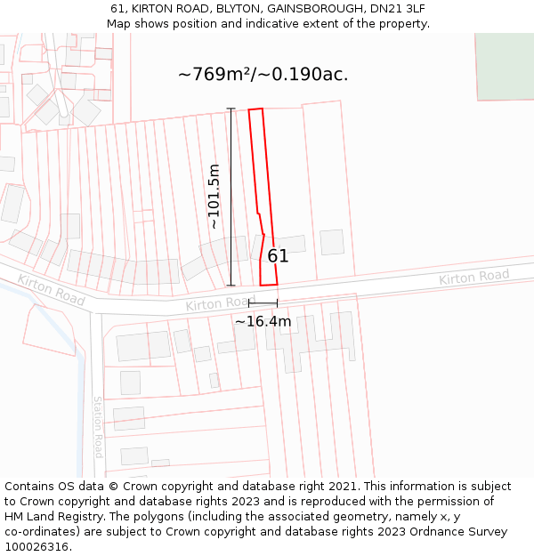 61, KIRTON ROAD, BLYTON, GAINSBOROUGH, DN21 3LF: Plot and title map