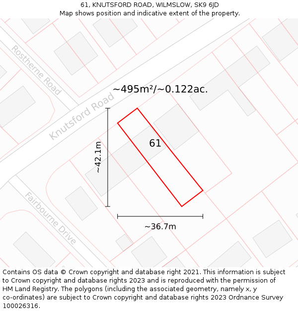 61, KNUTSFORD ROAD, WILMSLOW, SK9 6JD: Plot and title map