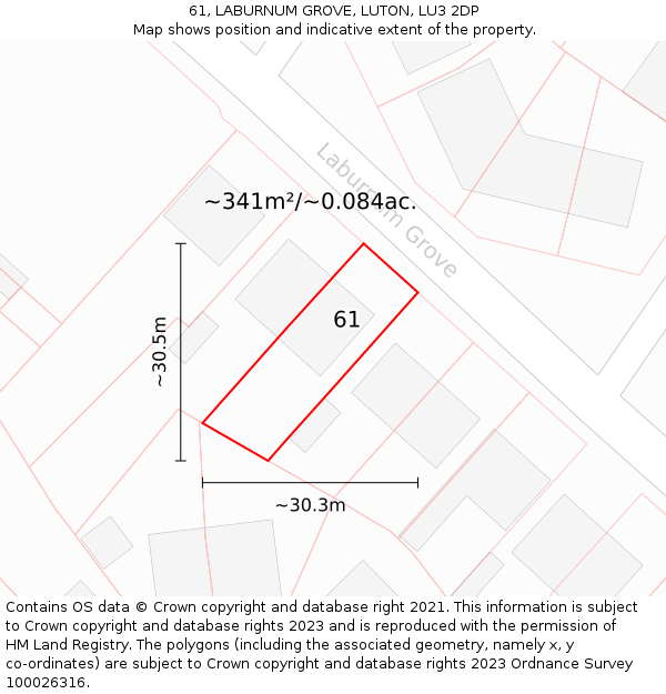 61, LABURNUM GROVE, LUTON, LU3 2DP: Plot and title map