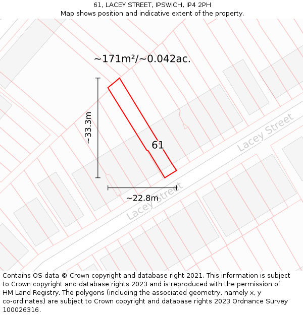 61, LACEY STREET, IPSWICH, IP4 2PH: Plot and title map