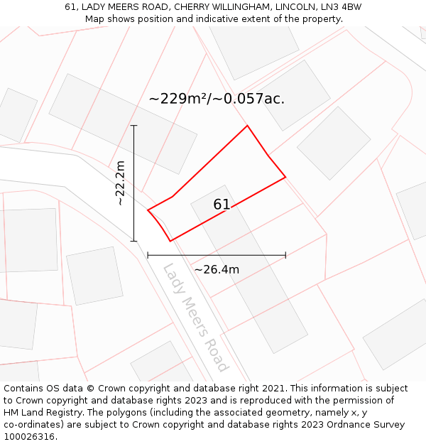 61, LADY MEERS ROAD, CHERRY WILLINGHAM, LINCOLN, LN3 4BW: Plot and title map