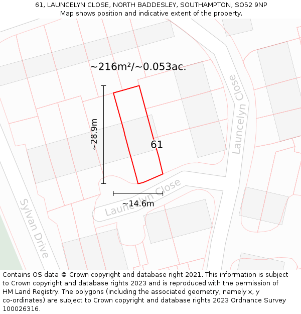 61, LAUNCELYN CLOSE, NORTH BADDESLEY, SOUTHAMPTON, SO52 9NP: Plot and title map