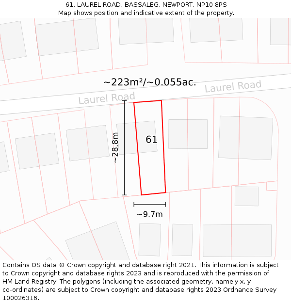 61, LAUREL ROAD, BASSALEG, NEWPORT, NP10 8PS: Plot and title map