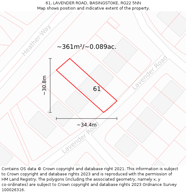 61, LAVENDER ROAD, BASINGSTOKE, RG22 5NN: Plot and title map