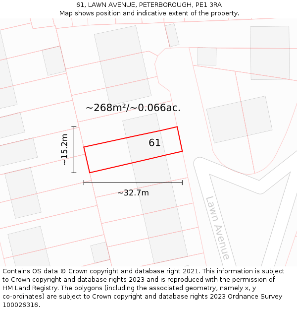 61, LAWN AVENUE, PETERBOROUGH, PE1 3RA: Plot and title map