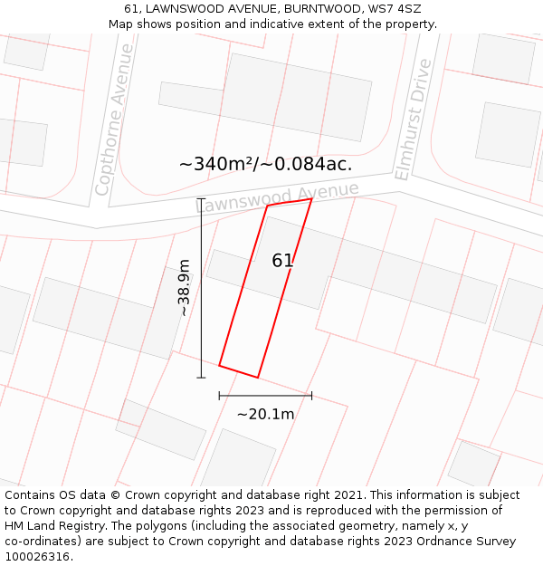 61, LAWNSWOOD AVENUE, BURNTWOOD, WS7 4SZ: Plot and title map
