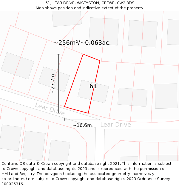 61, LEAR DRIVE, WISTASTON, CREWE, CW2 8DS: Plot and title map