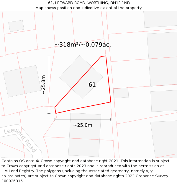 61, LEEWARD ROAD, WORTHING, BN13 1NB: Plot and title map