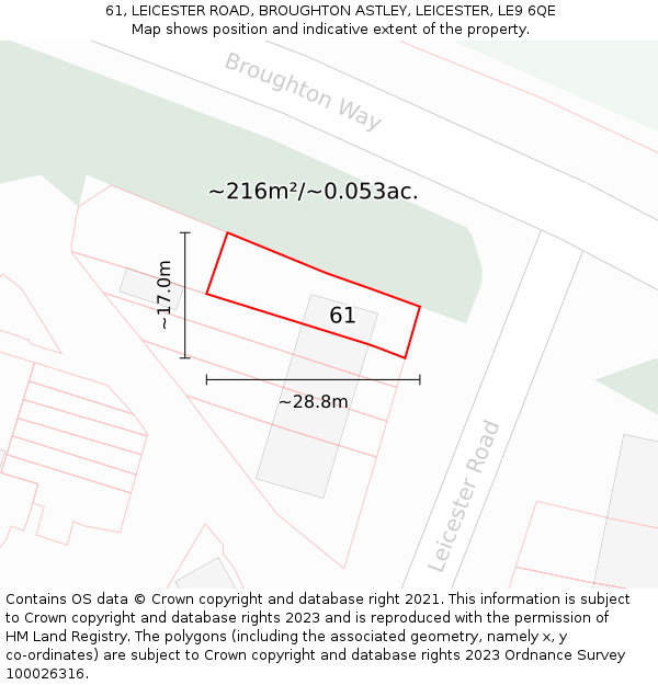 61, LEICESTER ROAD, BROUGHTON ASTLEY, LEICESTER, LE9 6QE: Plot and title map