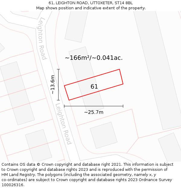 61, LEIGHTON ROAD, UTTOXETER, ST14 8BL: Plot and title map